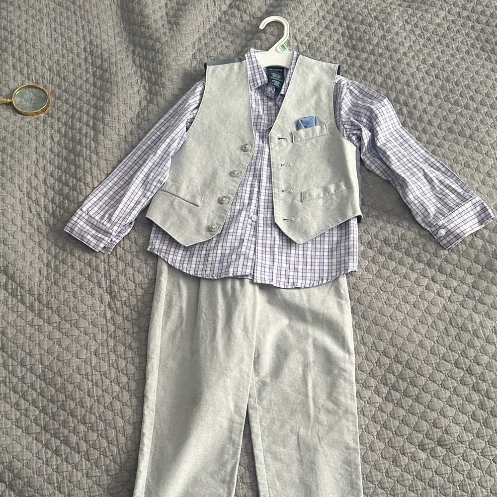 Gray Vest and Pants with Plaid Shirt Set